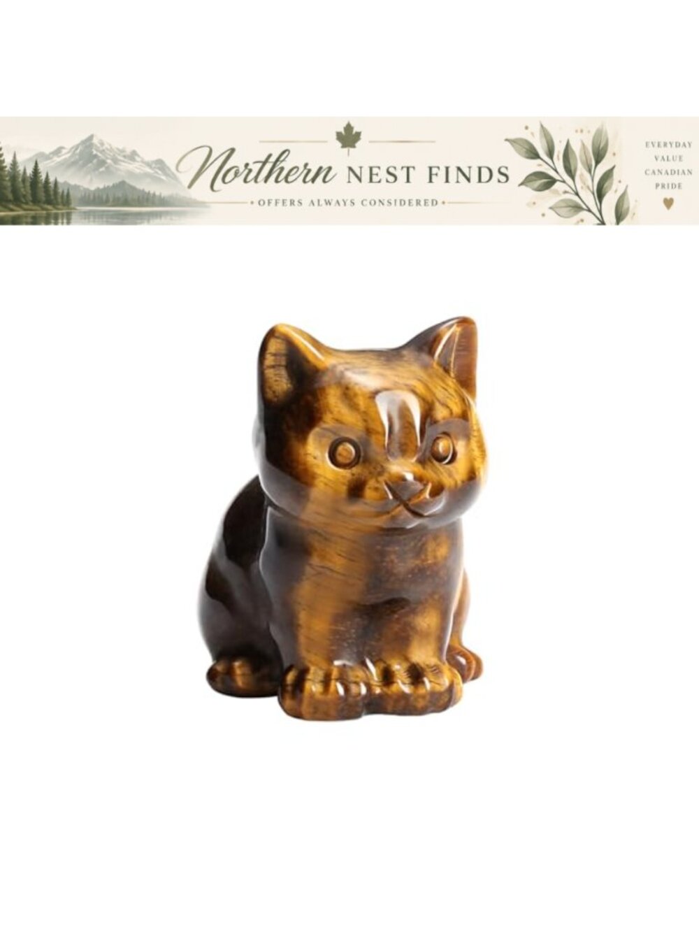 Tiger Eye Crystal Cat Figurine Hand Carved Gemstone Home Decor Collectible